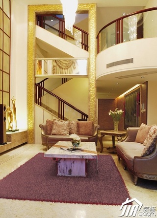 混搭风格别墅古典暖色调豪华型客厅沙发图片