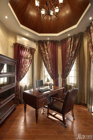 欧式风格别墅奢华暖色调豪华型140平米以上书房窗帘图片