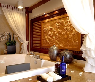 欧式风格别墅奢华暖色调豪华型140平米以上卫生间窗帘图片