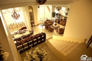 欧式风格别墅古典暖色调豪华型140平米以上客厅楼梯沙发图片