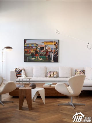 简约风格复式唯美白色富裕型客厅背景墙沙发效果图