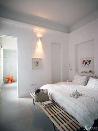 简约风格复式唯美白色富裕型卧室背景墙床效果图