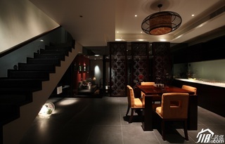 中式风格别墅豪华型餐厅楼梯餐桌图片