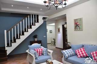 地中海风格复式小清新蓝色富裕型客厅楼梯沙发图片