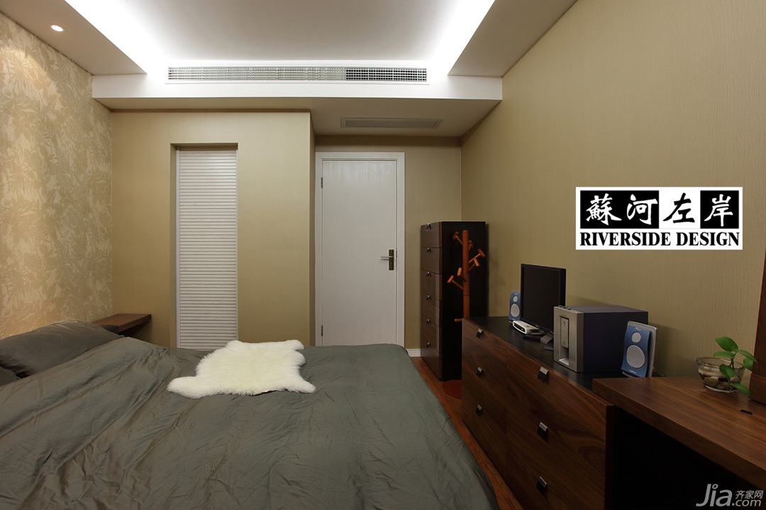 混搭风格,富裕型装修,二居室装修,公寓装修,卧室,床,灯具,衣柜,床头柜,电视柜