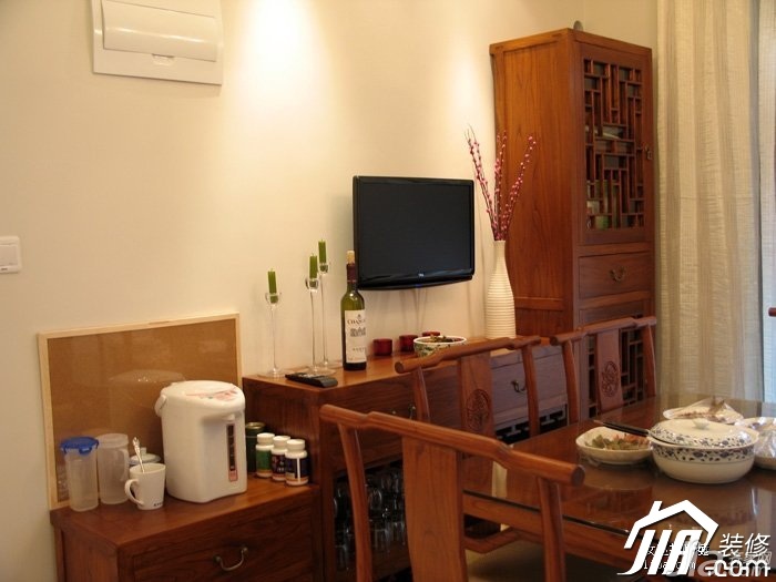 富裕型装修,公寓装修,中式风格,餐厅,餐桌,电视柜