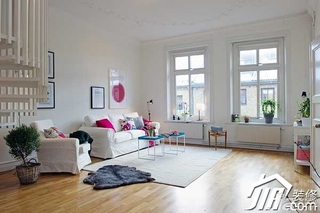 北欧风格复式浪漫白色富裕型110平米客厅背景墙沙发效果图