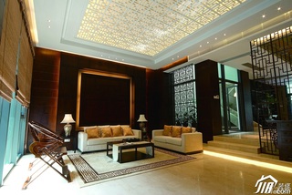 中式风格复式原木色豪华型140平米以上客厅吊顶沙发图片