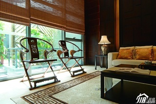 中式风格复式原木色豪华型140平米以上窗帘图片