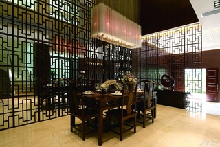 中式风格复式艺术原木色豪华型140平米以上餐厅餐桌图片