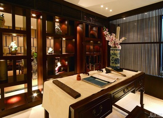 中式风格复式简洁原木色豪华型140平米以上书房书桌图片