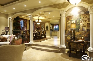 欧式风格别墅浪漫暖色调豪华型140平米以上餐厅客厅过道罗马柱效果图