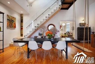 美式风格别墅舒适富裕型餐厅楼梯餐桌图片