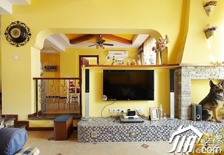 地中海风格复式温馨经济型120平米客厅电视柜效果图