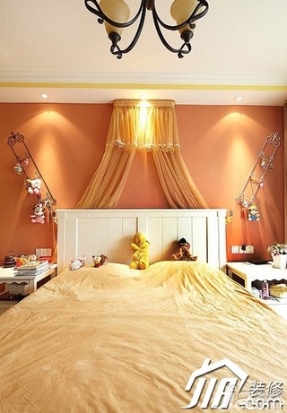 地中海风格复式温馨经济型120平米卧室卧室背景墙床图片