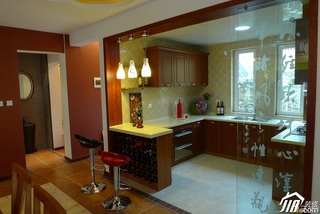 混搭风格别墅原木色富裕型厨房吧台橱柜设计