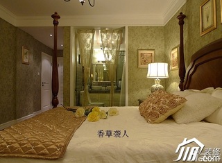 美式乡村风格公寓温馨富裕型120平米卧室背景墙床图片