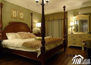 美式乡村风格公寓温馨富裕型120平米卧室卧室背景墙床图片