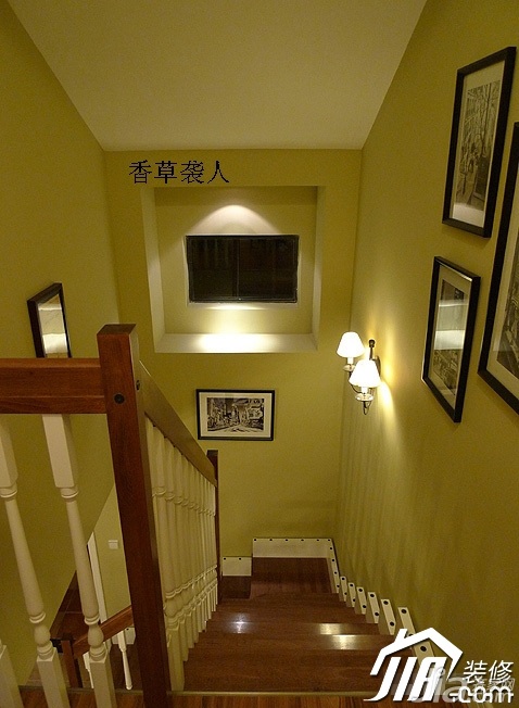 美式乡村风格,富裕型装修,120平米装修,公寓装修,楼梯,简洁