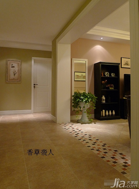 美式乡村风格,富裕型装修,120平米装修,公寓装修,过道