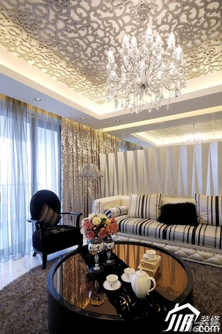 新古典风格三居室大气白色富裕型120平米客厅吊顶沙发图片