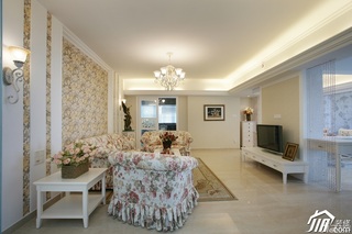 田园风格复式梦幻白色富裕型客厅沙发效果图