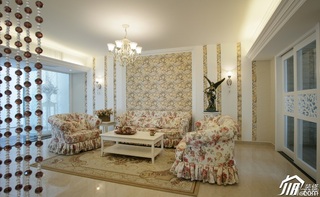 田园风格复式梦幻白色富裕型客厅隔断沙发效果图