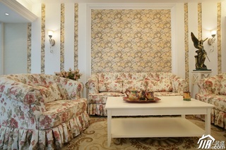 田园风格复式梦幻白色富裕型客厅沙发图片