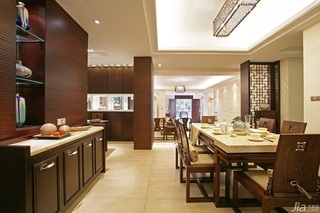 中式风格三居室大气原木色豪华型140平米以上餐厅餐桌图片