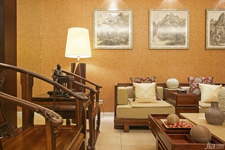 中式风格三居室大气原木色豪华型140平米以上客厅沙发图片