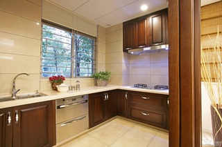 中式风格三居室大气原木色豪华型140平米以上厨房橱柜设计