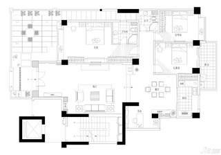 中式风格三居室大气原木色豪华型140平米以上户型图
