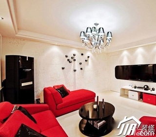 简约风格公寓红色豪华型客厅背景墙灯具效果图