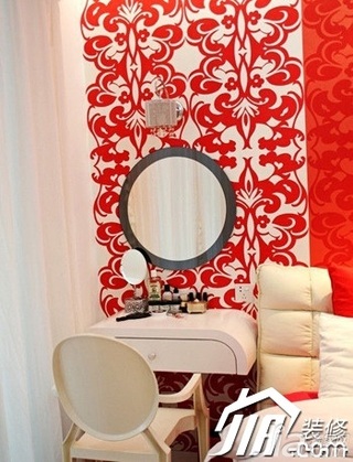 简约风格公寓红色豪华型卧室背景墙梳妆台效果图