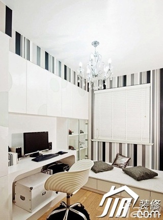 简约风格公寓简洁黑白豪华型书房地台书桌效果图