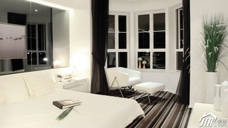 简约风格三居室白色富裕型卧室卧室背景墙床图片