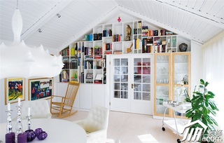 北欧风格二居室小清新白色经济型书房背景墙书架效果图