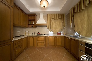 欧式风格别墅古典原木色豪华型140平米以上厨房橱柜订做