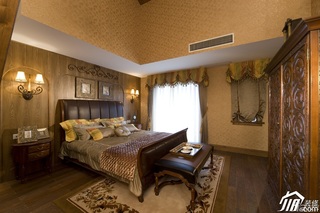 欧式风格别墅古典原木色豪华型140平米以上卧室床效果图