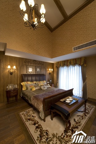欧式风格别墅古典原木色豪华型140平米以上卧室床效果图