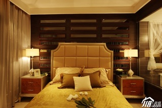 新古典风格二居室稳重原木色豪华型卧室卧室背景墙床图片