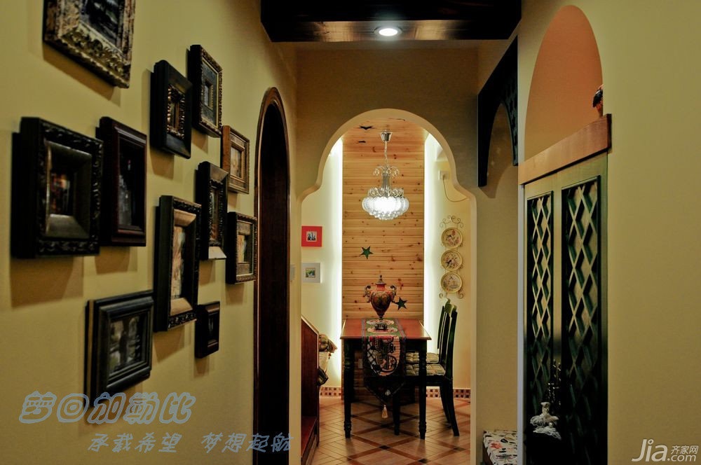富裕型装修,地中海风格,80平米装修,小户型装修,过道,背景墙