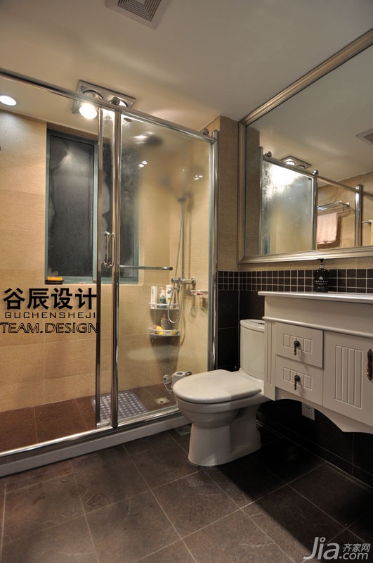 公寓装修,富裕型装修,简约风格,卫浴间,淋浴房,浴室柜,马桶