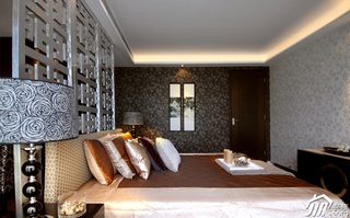 混搭风格别墅古典豪华型卧室卧室背景墙床效果图