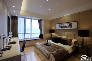混搭风格三居室大气暖色调富裕型80平米卧室飘窗床效果图
