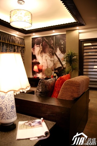 中式风格别墅富裕型客厅沙发背景墙沙发效果图