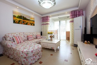 田园风格一居室温馨白色富裕型80平米客厅沙发图片
