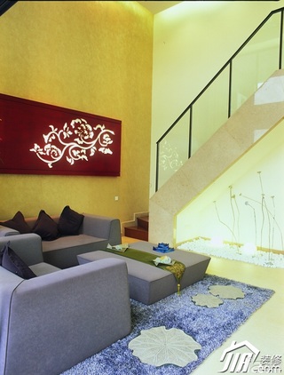 欧式风格别墅富裕型客厅楼梯沙发效果图
