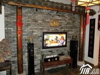 中式风格小户型实用经济型90平米客厅背景墙电视柜效果图
