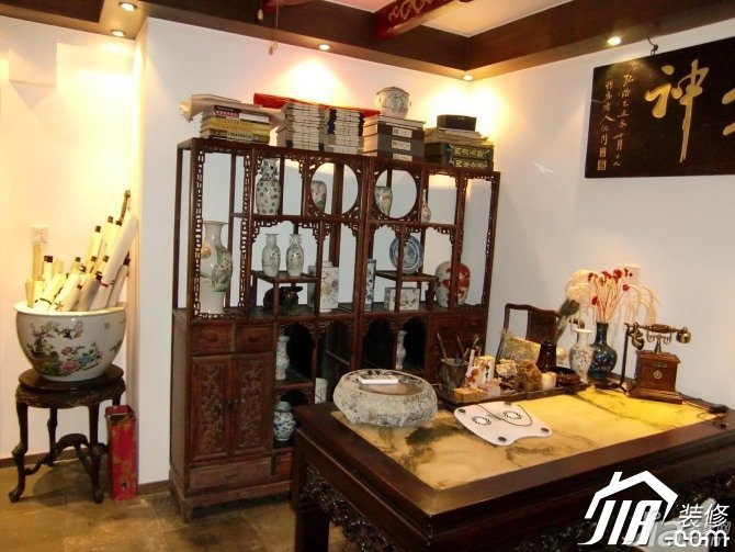 小户型装修,90平米装修,经济型装修,中式风格,书房,书桌,实用